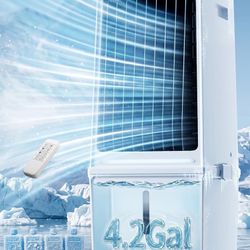3 IN 1 Swamp Cooler Air Conditioner, 30” Portable AC with 4 Gal Detachable Water Tank, 4 Ice Pack