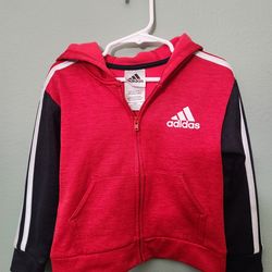Adidas Toddler Hooded Jacket Red/Black With Zipper Closure, Size 3T