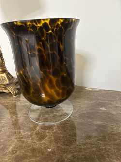 Tortoiseshell Glass Hurricane Vase on Clear Base