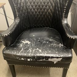Faux-Leather Black Wingback Chair W/Silver Studs (damaged Fabric)