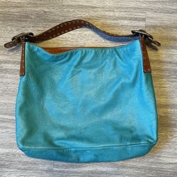 Leather Studded Tote Bag Turquoise Brown Be&D
