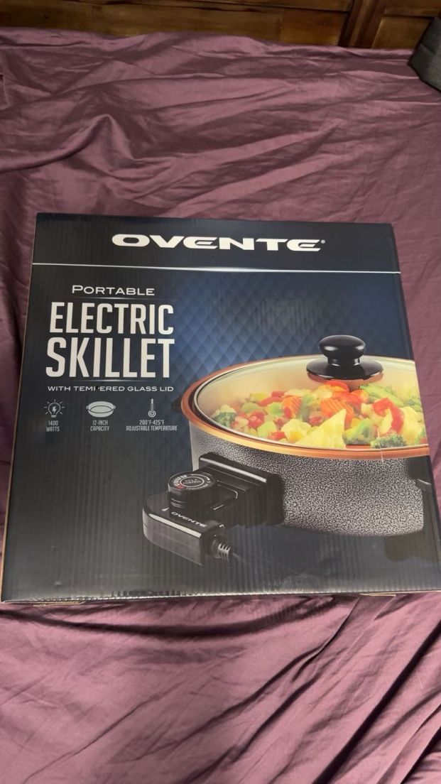 NEW Ovente Electric Skillet 12 Inch with Non Stick Aluminum Body 1400 Watts