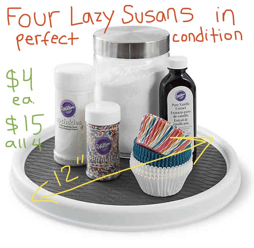 Four 12” Lazy Susans / Turntables - kitchen cabinet or bathroom organizers