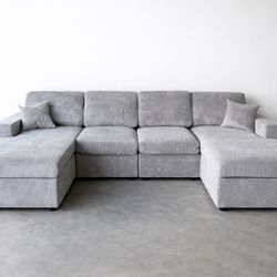 $0 Down Sectional Couch 🛋️ Double Chaise Sofa Gray Corduroy | $53/mo