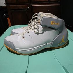 2013 Mens Nike Air Jordan Melo 1.5 White/Atomic Mango/Wolf Grey Shoes Size 10.5