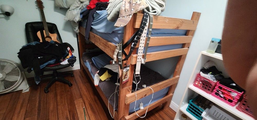 Wooden Twin Bunk Bed With Mattress And Boxspring