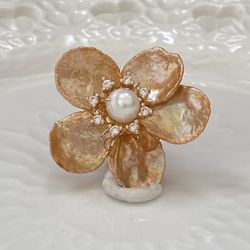 Handmade Natural Keshi Pearl Copper Gold Detachable Flower Pendant