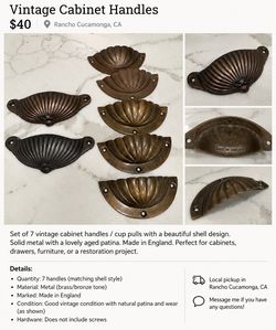 7 shell style vintage cabinet handles