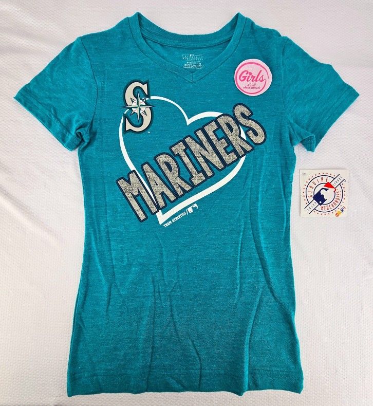 Seattle Mariners Girls TShirt Heart V-Neck S,M,L 7/8, 10/12, 14