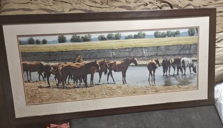 JIM THOMASON Horses Along the Little Big Horn ~ Signed / Framed print 43x21"