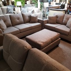 Brand New Gray Blended Cotton Sofa + Loveseat 2PCs Set