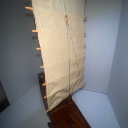 Vintage Mahogany Chinese Sailing Vessel Ship Model With Carrying Box