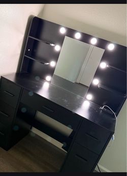 Black Makeup Vanity Desk with Lighted Mirror