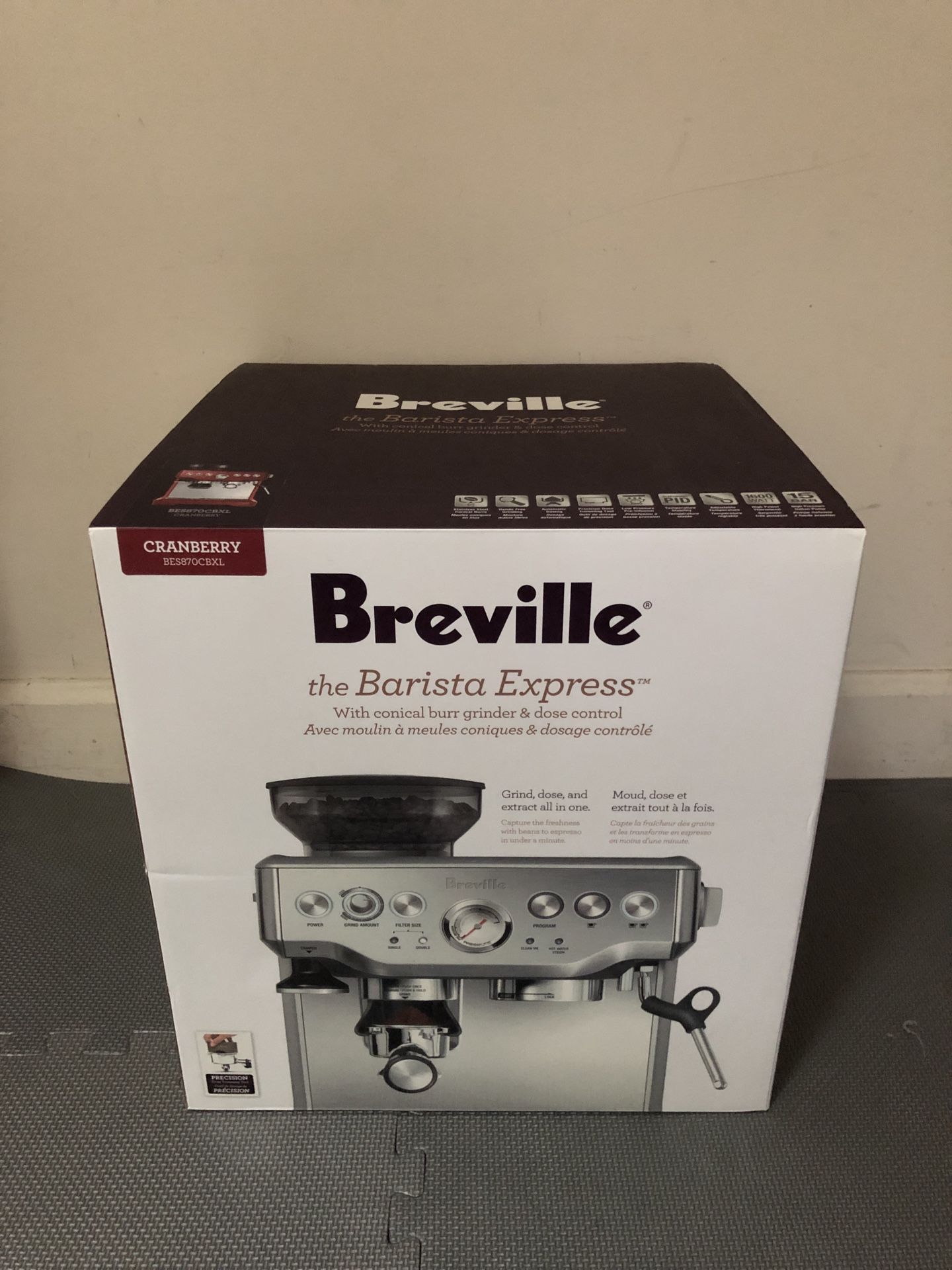 Breville BES870CBXL Barista Express Espresso Machine, Cranberry
