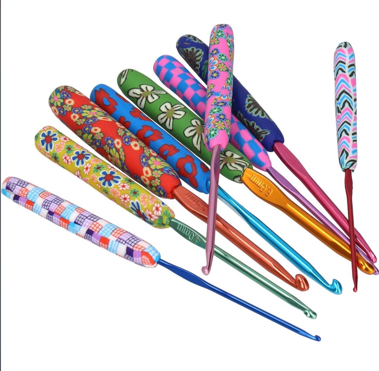 9Pcs Crochet Hook / Knitting Needles Set With Fancy Markings Handle