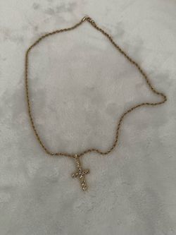 Gold Rope Chain Cross Pendant Necklace