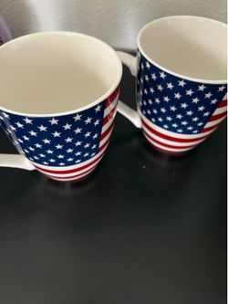 2 large Pfaltzgraff ceramic Flag coffee mugs
