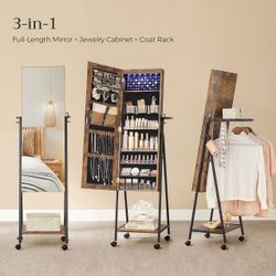 6 LEDs Lockable Mirror Jewelry Cabinet