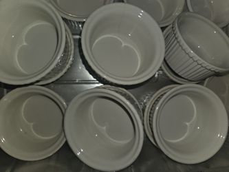 15 -20 HALL Ramekins Ribbed 3.5” Baking Dipping Dishes Bowls 839 USA Set of 3 Off White
