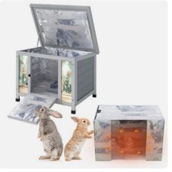 Small Heated Cat House Outdoor Indoor, Insulated Rabbit Hutch w/ Warm Liner