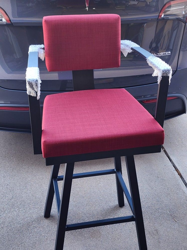 Brand New Amisco Akers 30 in. Red Polyester Black Metal Swivel Bar Stool