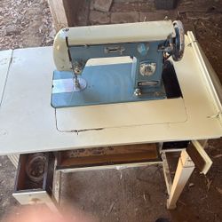 Antique Signature, Sewing Machine And Stored Desk