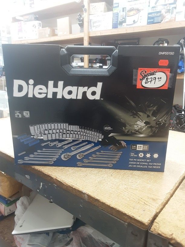 DieHard 1/4", 3/8", 1/2" Drive Ratchet Socket Set, SAE Metric, 152