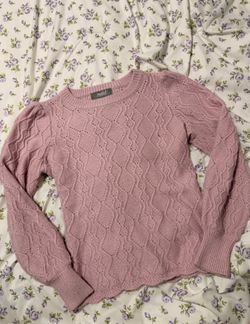 Dusty Rose Cable Knit Crewneck Sweater