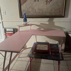 Pink L Shape Desk