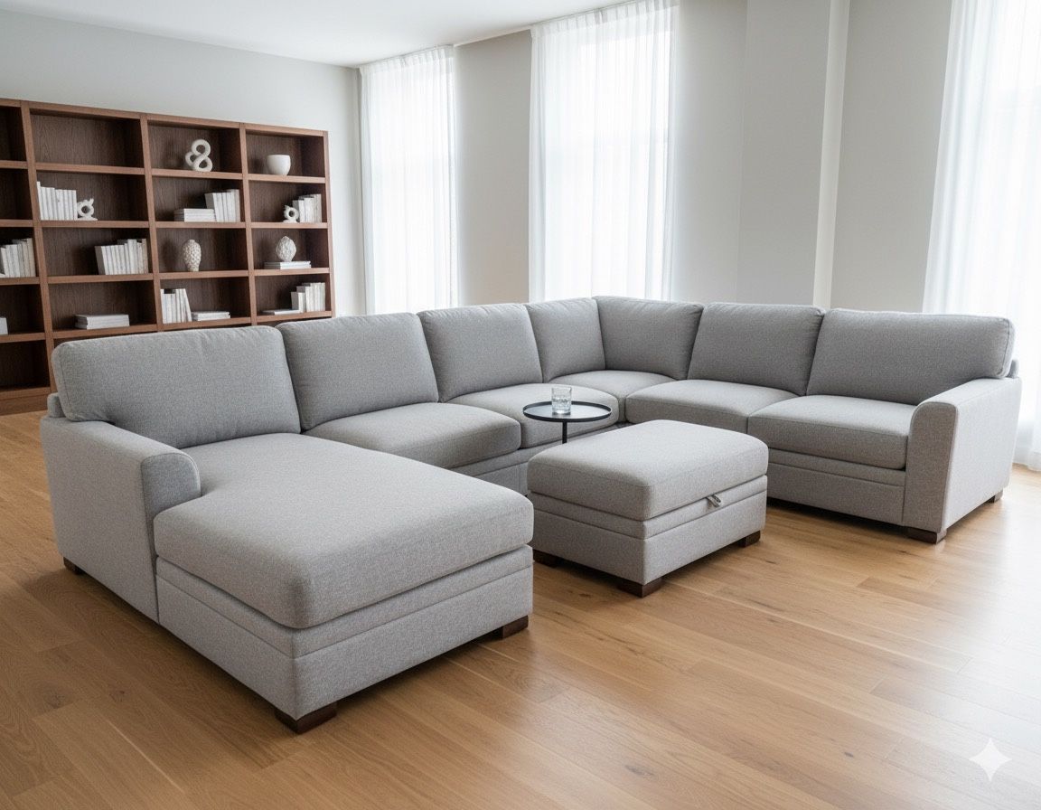 π·οΈ OUTLET | THOMASVILLE LANGDON FABRIC SECTIONAL SOFA WITH STORAGE OTTOMAN β GRAY π₯