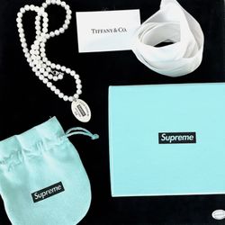 Supreme X Tiffany & Co. Pearl & Silver Tag Necklace “LIMITED” and “RARE