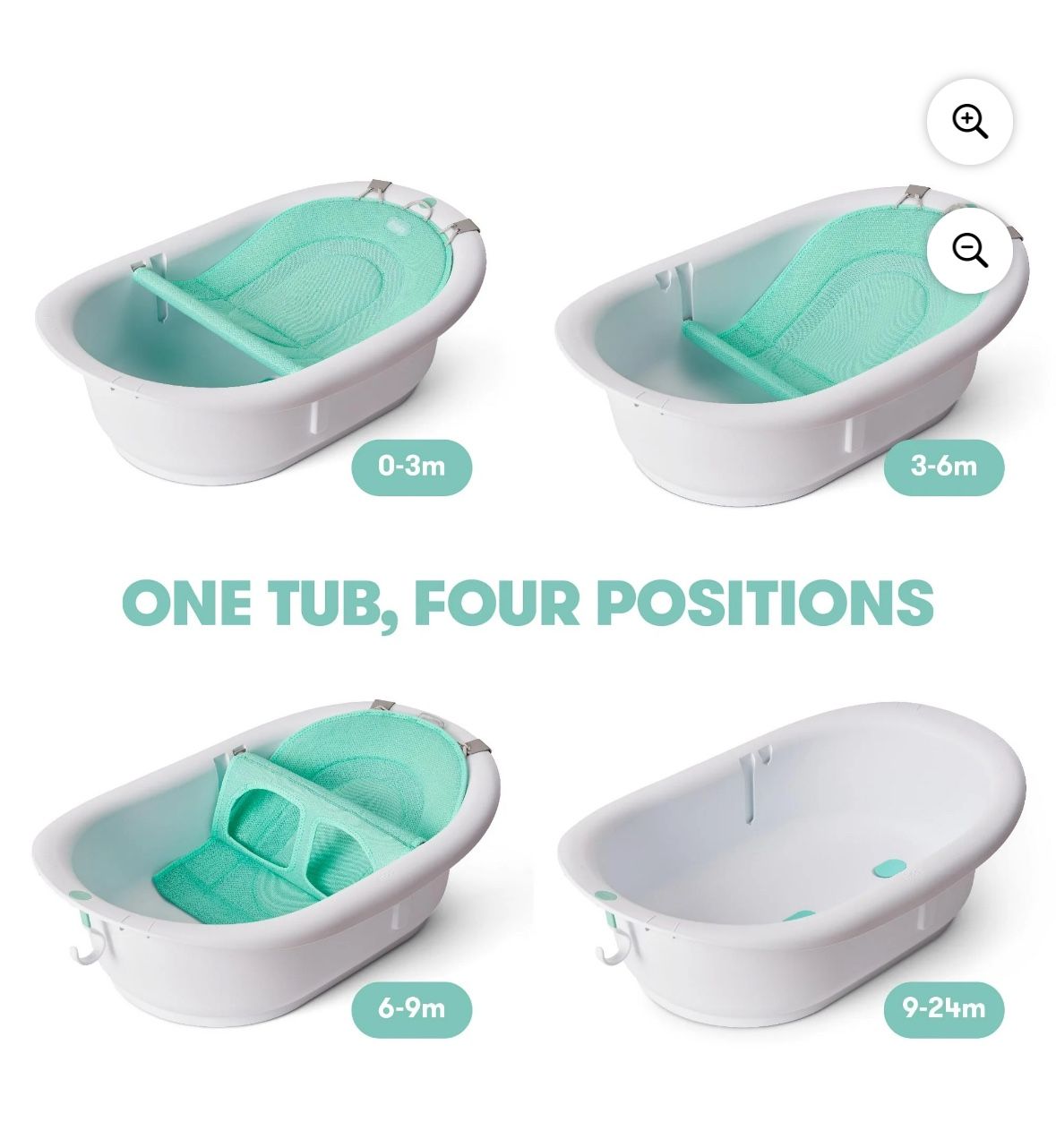 Frida Baby 4 in 1 Grow with Me Baby Bathtub for Newborn to Toddler, White, Rigid Baby Bath, Unisex