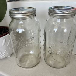 2 new ball wide mouth glass mason jars 64 oz. ounces aka half gallon