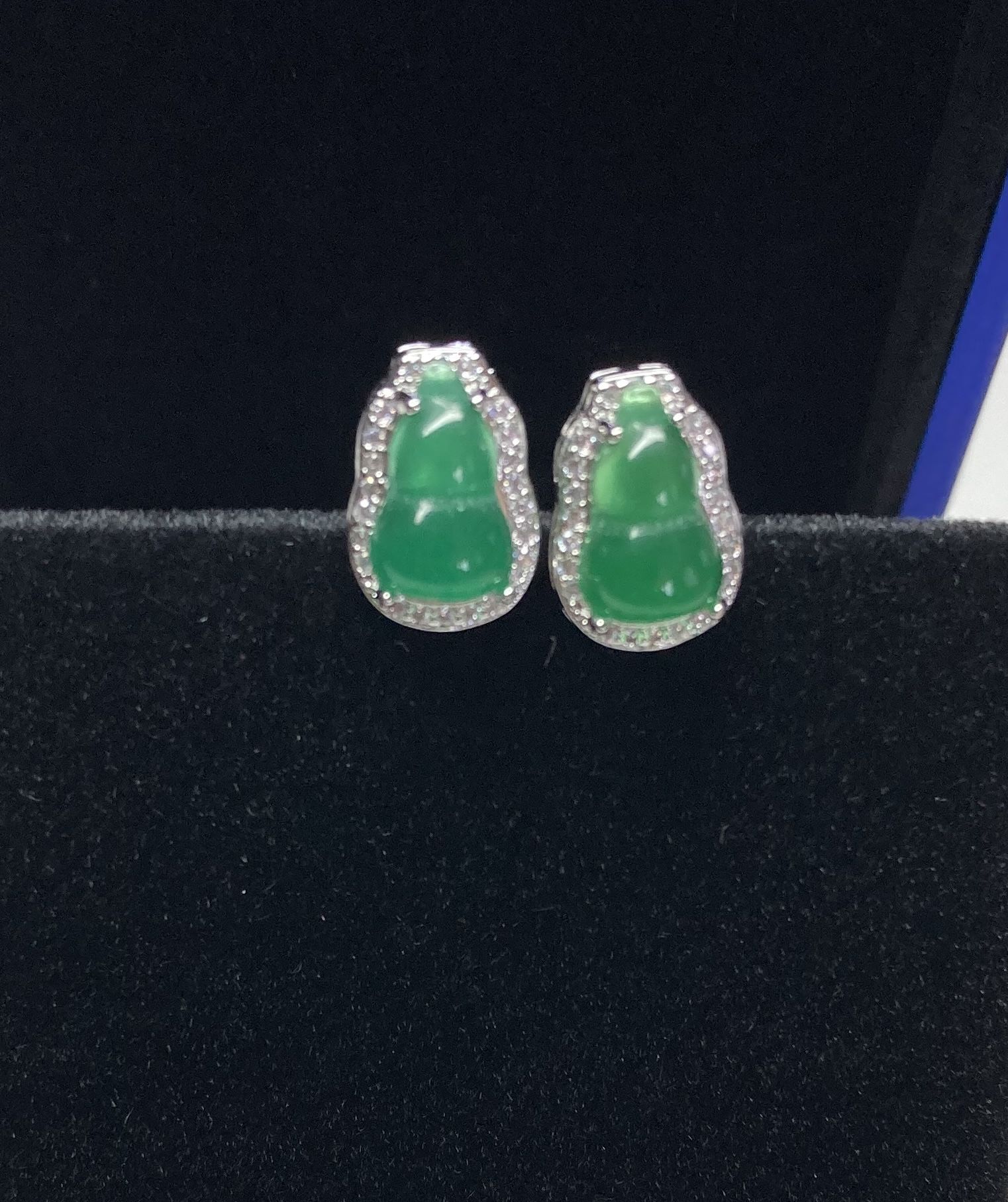 Silver 925 Gourd Natural Icy Green Jade Jadeite Earring Earrings