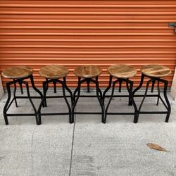 Very Nice Wooden Backless Stools Set Of 5