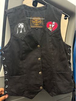 Custom Milwaukee Performance Black Denim Biker Vest – The Nightmare Before Christmas Theme (Size Small)