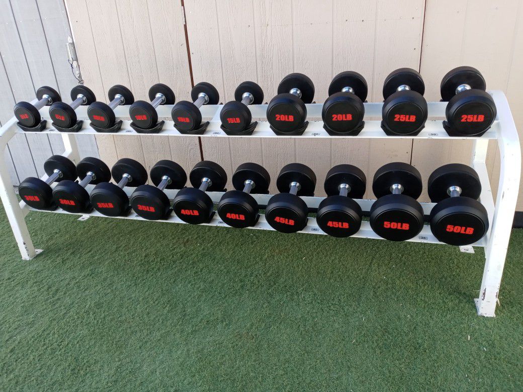 ROUND HEAD DUMBBELLS SET 5-50 AND RACK 