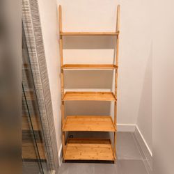 Bamboo 5-Tier Ladder Shelf Bookcase, Natural Wood - Good - West Hollywood, CA