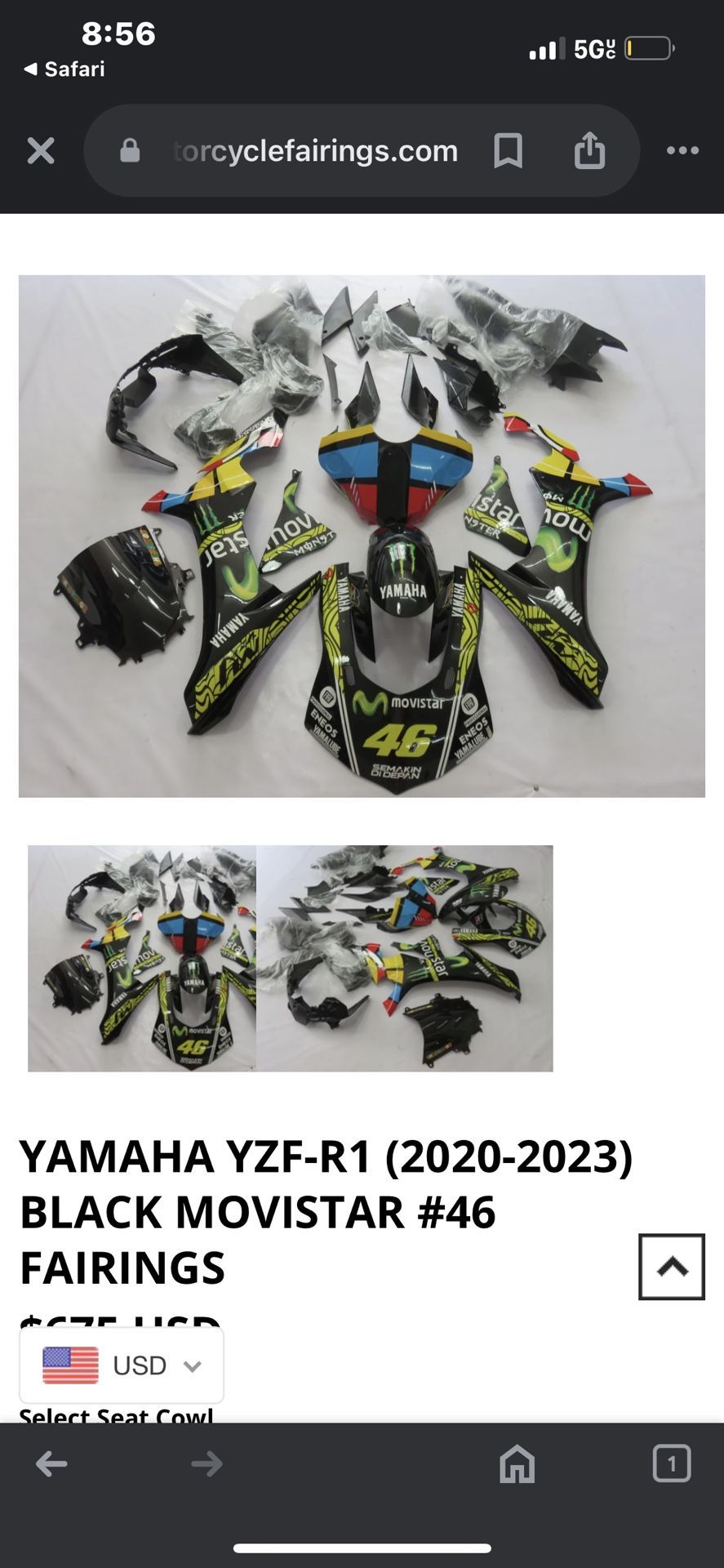 YAMAHA YZF-R1 (2020-2023) BLACK MOVISTAR #46 FAIRINGS