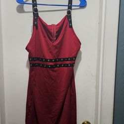 Ladies Size 10 Red Sleeveless Dress with Black Strap and Grommet Detail