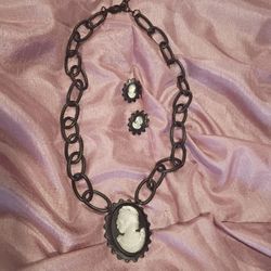 Dominique Cohen Abalone Cameo Necklace And Earrings