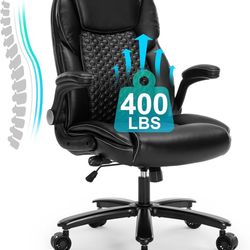 Big and Tall Office Chair, Executive Comeputer Desk Chair Ergonomic Home Office Chair with Adjustable Lumbar Support, Tilt Lock, PU Leather, Swivel Ro