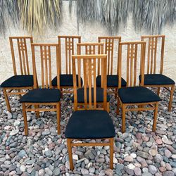 ( Set of 8 ) Italian IMS S.R.L  High Back Teak  Dining Chairs with Black Cushions