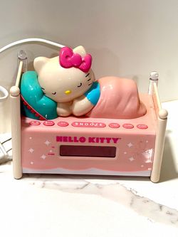 Hello Kitty Sleeping Bed Alarm Clock Radio Night Light KT2052 Sanrio Tested