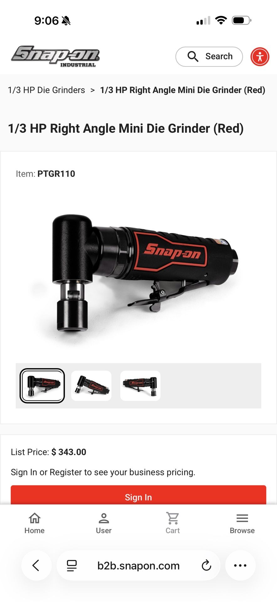 Snap On 1/3 HP Right Angle Mini Die Grinder (Red)