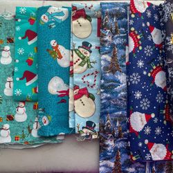 Over 6 Yards Blue Christmas Fabric 