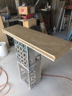 2 custom made floating corner floating shelves in oak with custom finish. 11” X 39 1/2”X 2 1/2 H