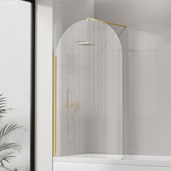 33"W x 58"H Frameless Tub Shower Screen, Frameless Shower Glass Doors for Bathtub with 1/3"(8mm) Fluted Tempered Glass, Easy Cleaning Design, Brushed 