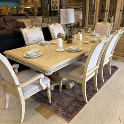 Large Cream Dining Table w/6 Chairs