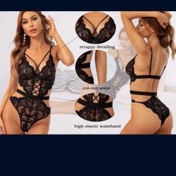Ashinlove Women's Sexy Deep V Teddy One Piece Lace Bodysuit